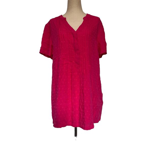 SOFT SURROUNDINGS Offshore Top Womens Shirt Sz Med Hot Pink Pleat Circle Loose - Picture 1 of 14